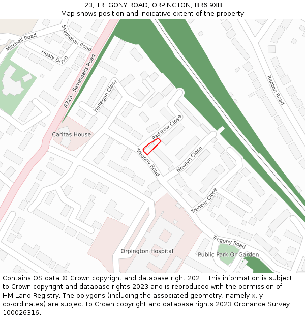 23, TREGONY ROAD, ORPINGTON, BR6 9XB: Location map and indicative extent of plot