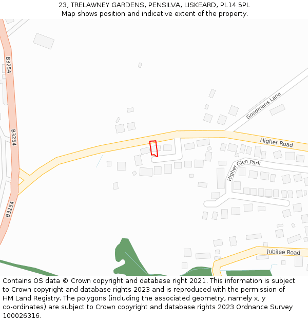 23, TRELAWNEY GARDENS, PENSILVA, LISKEARD, PL14 5PL: Location map and indicative extent of plot