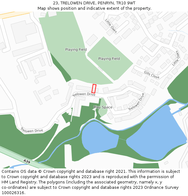 23, TRELOWEN DRIVE, PENRYN, TR10 9WT: Location map and indicative extent of plot