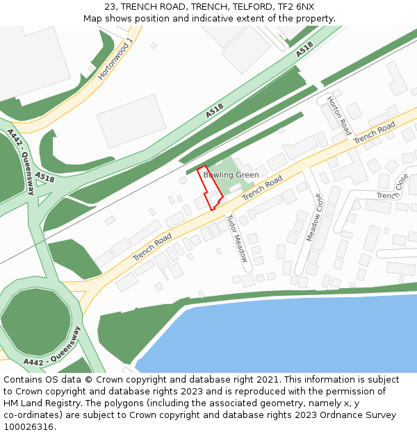 23, TRENCH ROAD, TRENCH, TELFORD, TF2 6NX: Location map and indicative extent of plot