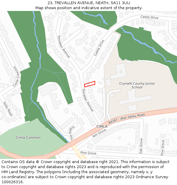 23, TREVALLEN AVENUE, NEATH, SA11 3UU: Location map and indicative extent of plot