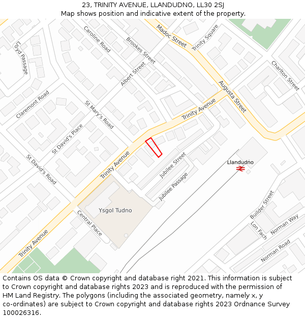 23, TRINITY AVENUE, LLANDUDNO, LL30 2SJ: Location map and indicative extent of plot