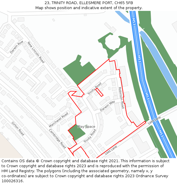 23, TRINITY ROAD, ELLESMERE PORT, CH65 5FB: Location map and indicative extent of plot