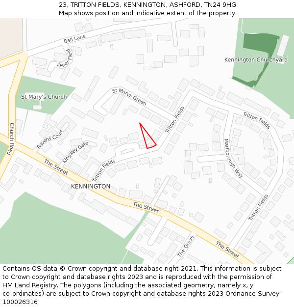 23, TRITTON FIELDS, KENNINGTON, ASHFORD, TN24 9HG: Location map and indicative extent of plot