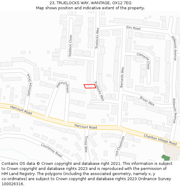 23, TRUELOCKS WAY, WANTAGE, OX12 7EG: Location map and indicative extent of plot