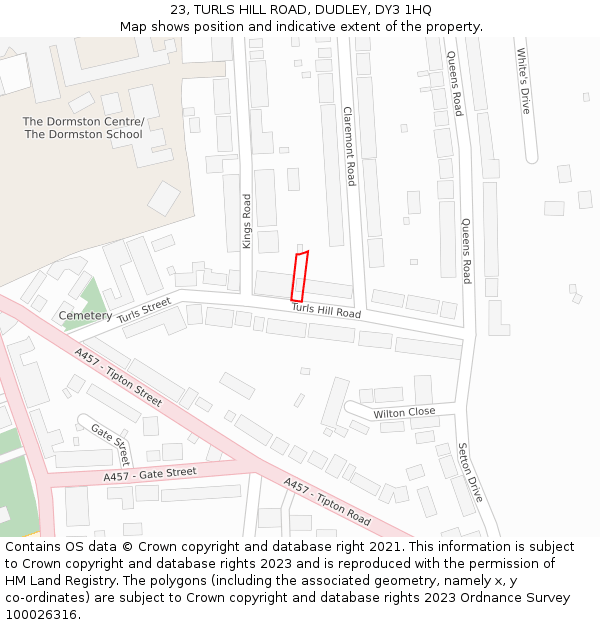 23, TURLS HILL ROAD, DUDLEY, DY3 1HQ: Location map and indicative extent of plot