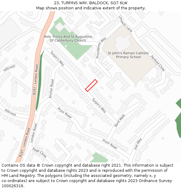 23, TURPINS WAY, BALDOCK, SG7 6LW: Location map and indicative extent of plot