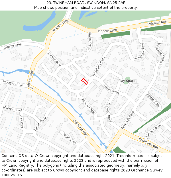 23, TWINEHAM ROAD, SWINDON, SN25 2AE: Location map and indicative extent of plot