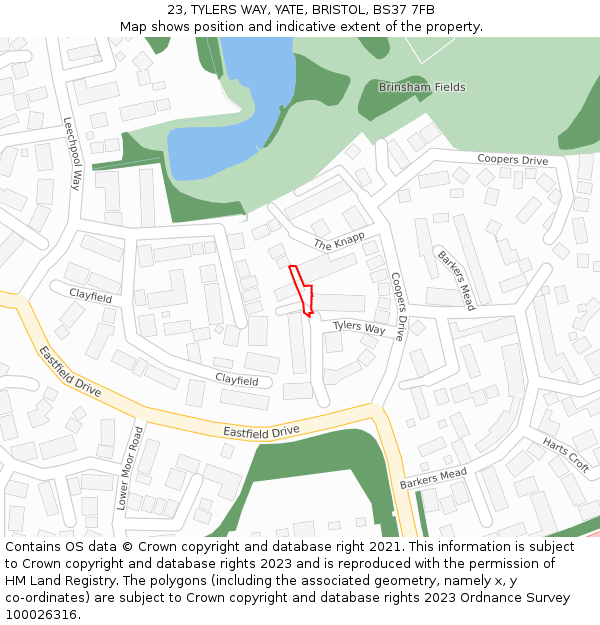 23, TYLERS WAY, YATE, BRISTOL, BS37 7FB: Location map and indicative extent of plot