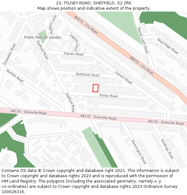 23, TYLNEY ROAD, SHEFFIELD, S2 2RX: Location map and indicative extent of plot