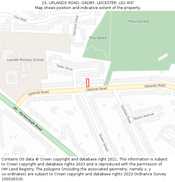 23, UPLANDS ROAD, OADBY, LEICESTER, LE2 4NT: Location map and indicative extent of plot