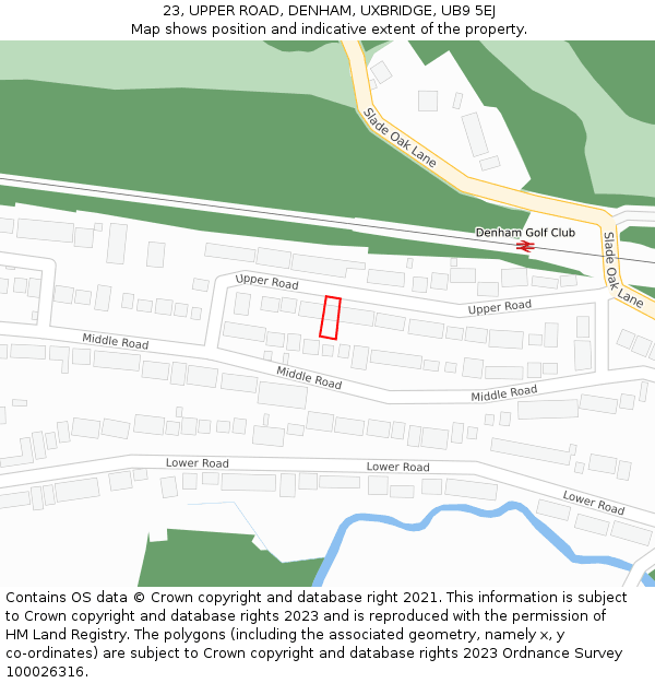 23, UPPER ROAD, DENHAM, UXBRIDGE, UB9 5EJ: Location map and indicative extent of plot