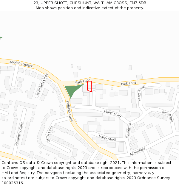 23, UPPER SHOTT, CHESHUNT, WALTHAM CROSS, EN7 6DR: Location map and indicative extent of plot