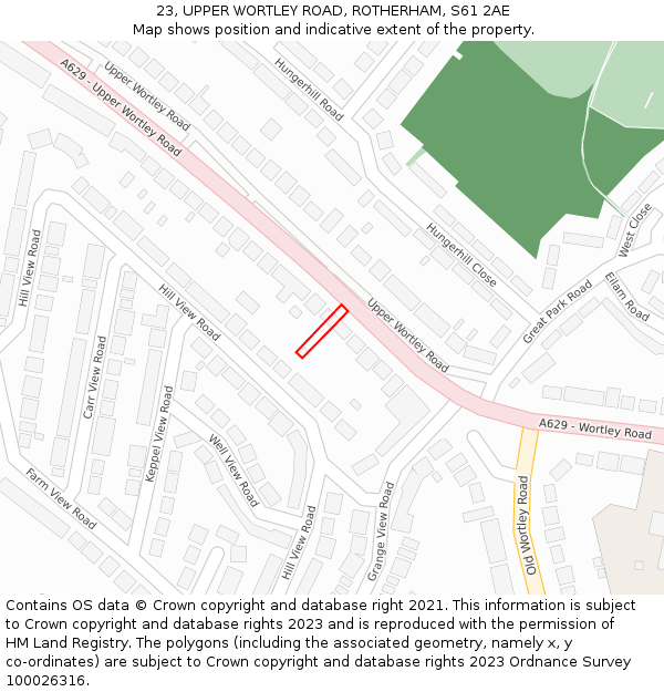 23, UPPER WORTLEY ROAD, ROTHERHAM, S61 2AE: Location map and indicative extent of plot