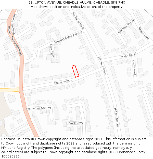 23, UPTON AVENUE, CHEADLE HULME, CHEADLE, SK8 7HX: Location map and indicative extent of plot