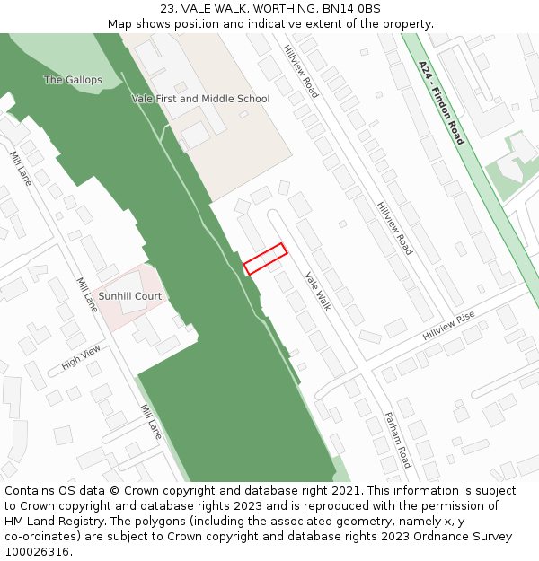 23, VALE WALK, WORTHING, BN14 0BS: Location map and indicative extent of plot