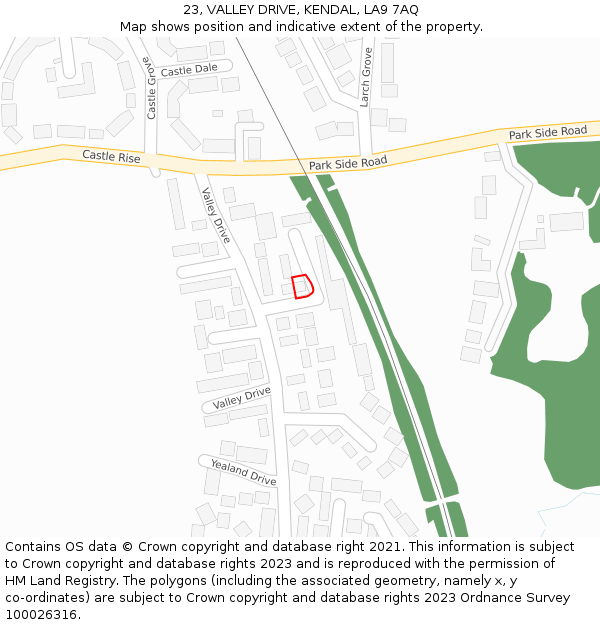 23, VALLEY DRIVE, KENDAL, LA9 7AQ: Location map and indicative extent of plot