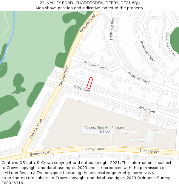 23, VALLEY ROAD, CHADDESDEN, DERBY, DE21 6QU: Location map and indicative extent of plot