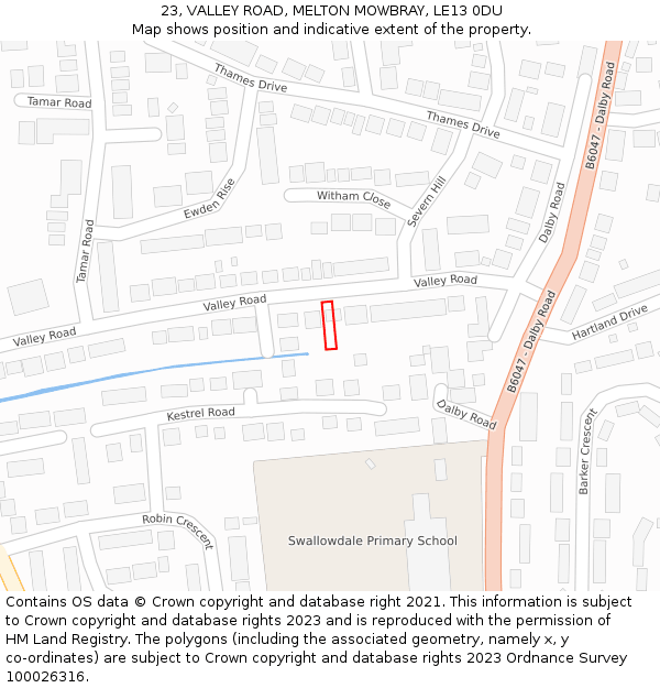 23, VALLEY ROAD, MELTON MOWBRAY, LE13 0DU: Location map and indicative extent of plot