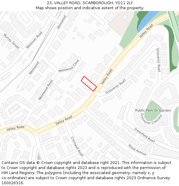 23, VALLEY ROAD, SCARBOROUGH, YO11 2LY: Location map and indicative extent of plot