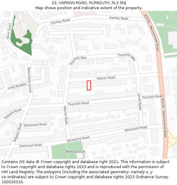 23, VAPRON ROAD, PLYMOUTH, PL3 5NJ: Location map and indicative extent of plot