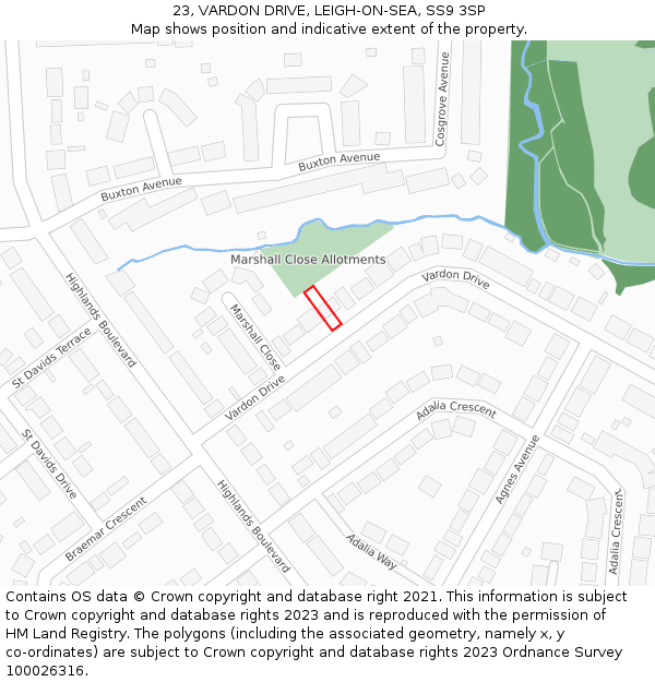 23, VARDON DRIVE, LEIGH-ON-SEA, SS9 3SP: Location map and indicative extent of plot