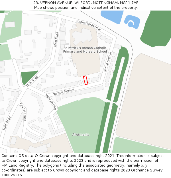 23, VERNON AVENUE, WILFORD, NOTTINGHAM, NG11 7AE: Location map and indicative extent of plot