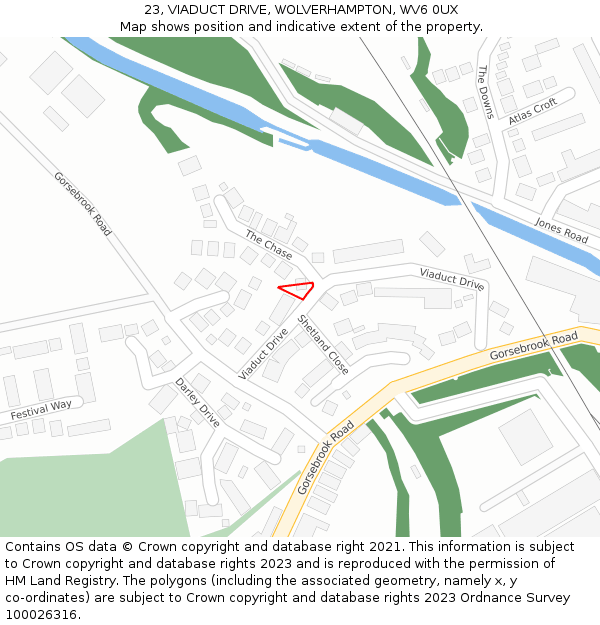 23, VIADUCT DRIVE, WOLVERHAMPTON, WV6 0UX: Location map and indicative extent of plot