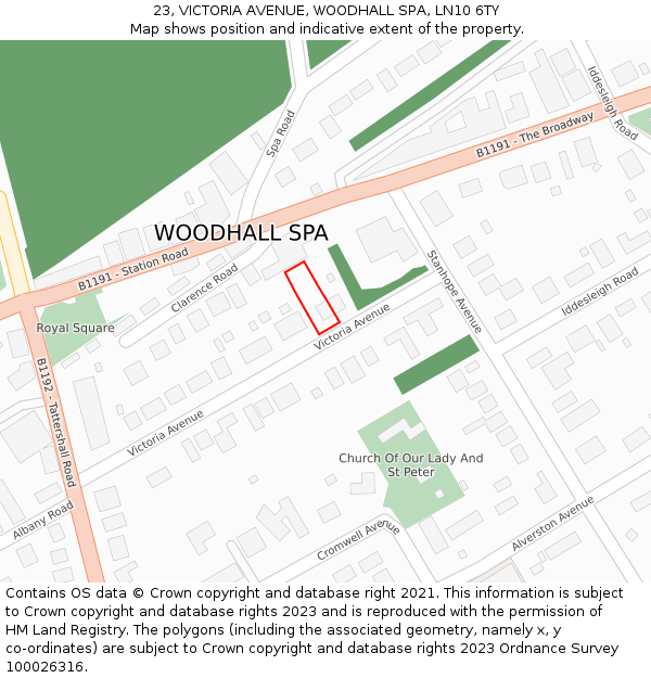 23, VICTORIA AVENUE, WOODHALL SPA, LN10 6TY: Location map and indicative extent of plot