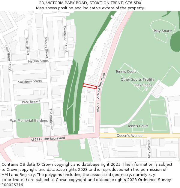 23, VICTORIA PARK ROAD, STOKE-ON-TRENT, ST6 6DX: Location map and indicative extent of plot