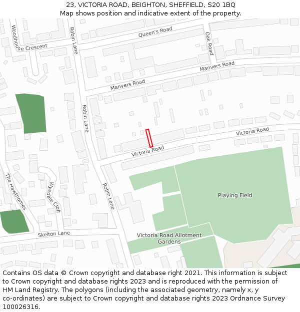 23, VICTORIA ROAD, BEIGHTON, SHEFFIELD, S20 1BQ: Location map and indicative extent of plot