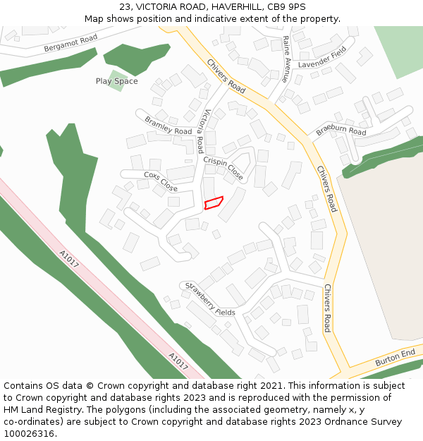 23, VICTORIA ROAD, HAVERHILL, CB9 9PS: Location map and indicative extent of plot