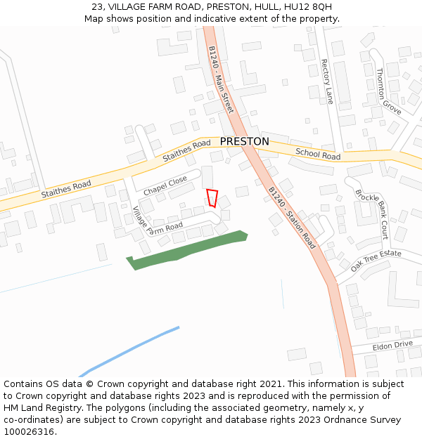 23, VILLAGE FARM ROAD, PRESTON, HULL, HU12 8QH: Location map and indicative extent of plot