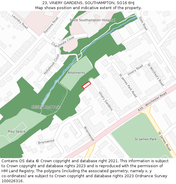 23, VINERY GARDENS, SOUTHAMPTON, SO16 6HJ: Location map and indicative extent of plot