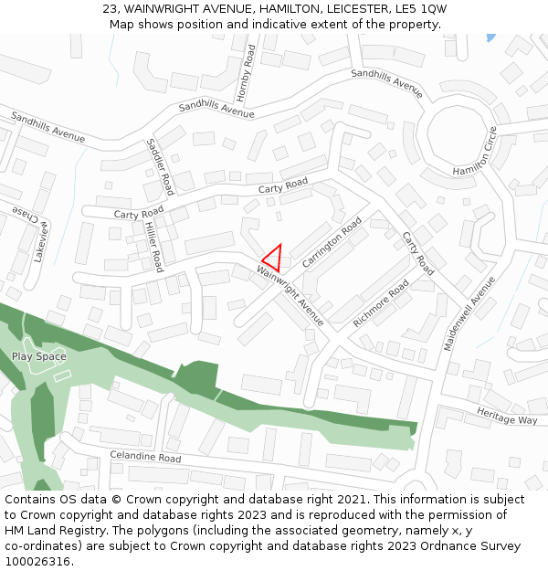 23, WAINWRIGHT AVENUE, HAMILTON, LEICESTER, LE5 1QW: Location map and indicative extent of plot
