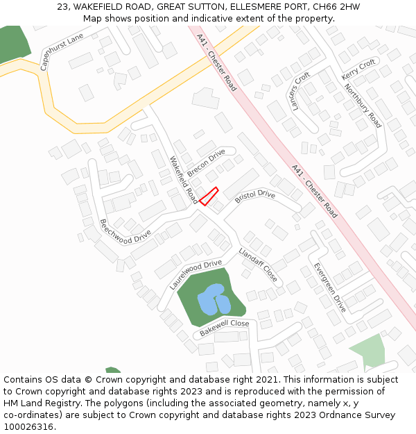 23, WAKEFIELD ROAD, GREAT SUTTON, ELLESMERE PORT, CH66 2HW: Location map and indicative extent of plot