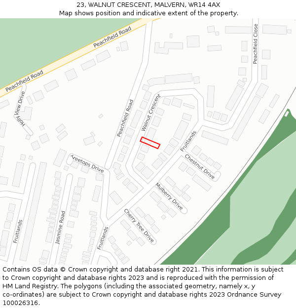 23, WALNUT CRESCENT, MALVERN, WR14 4AX: Location map and indicative extent of plot