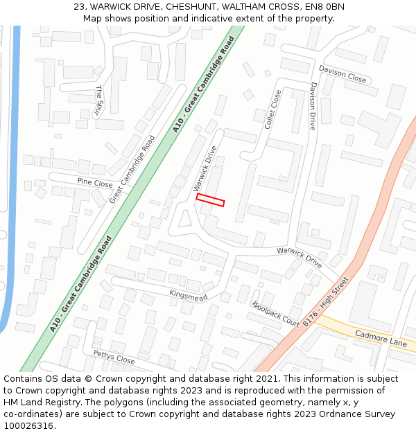 23, WARWICK DRIVE, CHESHUNT, WALTHAM CROSS, EN8 0BN: Location map and indicative extent of plot