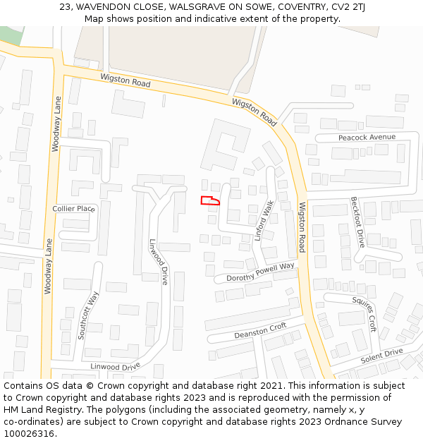 23, WAVENDON CLOSE, WALSGRAVE ON SOWE, COVENTRY, CV2 2TJ: Location map and indicative extent of plot