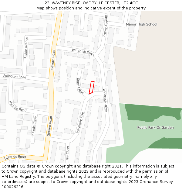 23, WAVENEY RISE, OADBY, LEICESTER, LE2 4GG: Location map and indicative extent of plot