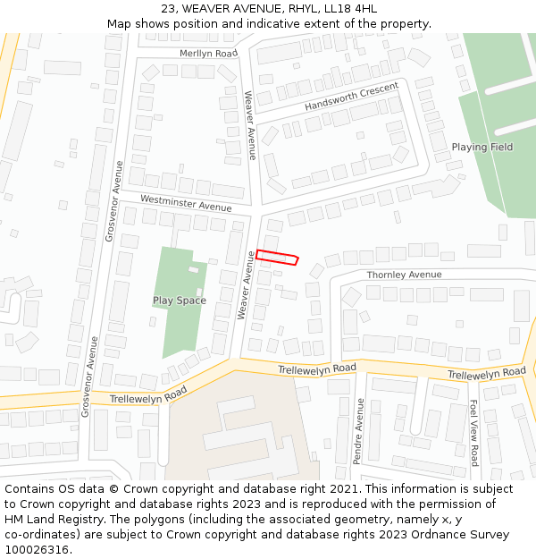 23, WEAVER AVENUE, RHYL, LL18 4HL: Location map and indicative extent of plot