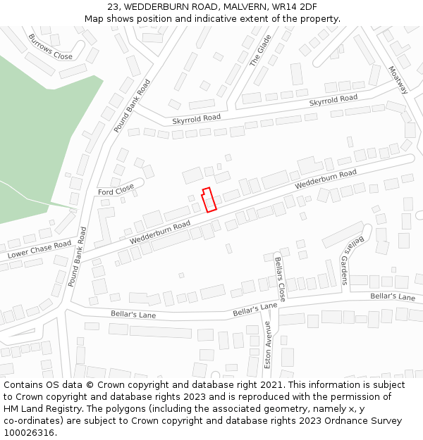 23, WEDDERBURN ROAD, MALVERN, WR14 2DF: Location map and indicative extent of plot