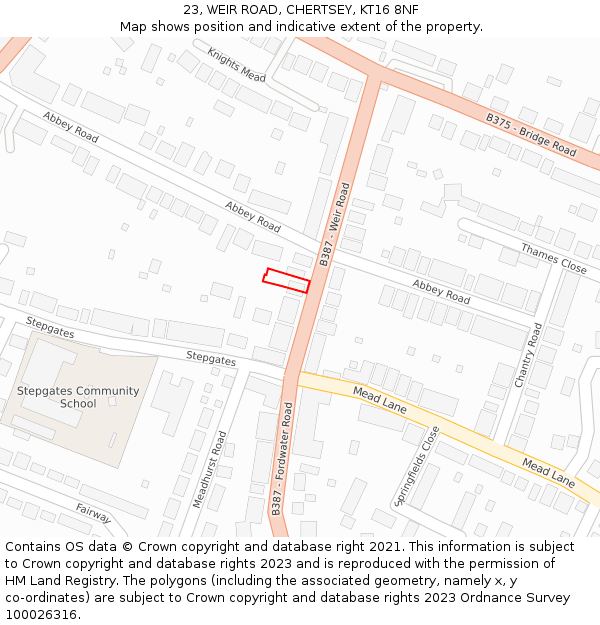 23, WEIR ROAD, CHERTSEY, KT16 8NF: Location map and indicative extent of plot