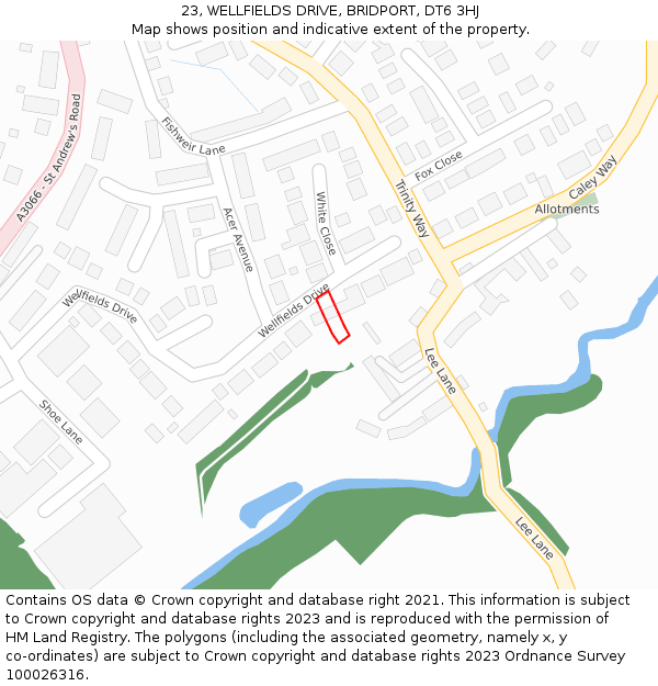 23, WELLFIELDS DRIVE, BRIDPORT, DT6 3HJ: Location map and indicative extent of plot