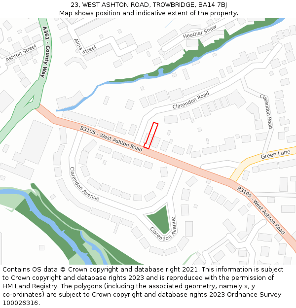 23, WEST ASHTON ROAD, TROWBRIDGE, BA14 7BJ: Location map and indicative extent of plot