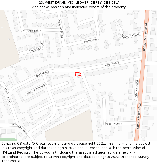 23, WEST DRIVE, MICKLEOVER, DERBY, DE3 0EW: Location map and indicative extent of plot