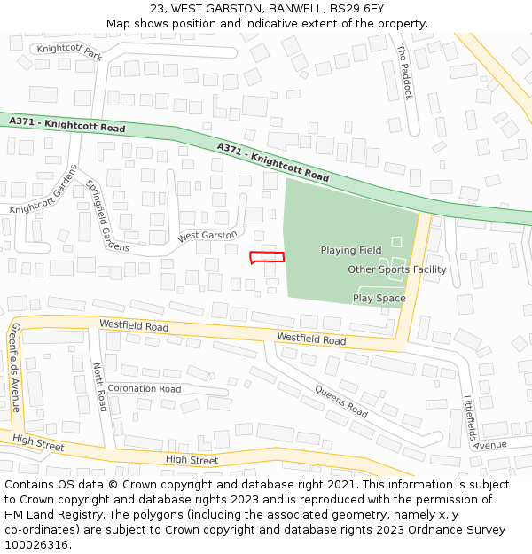 23, WEST GARSTON, BANWELL, BS29 6EY: Location map and indicative extent of plot