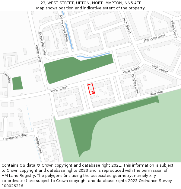 23, WEST STREET, UPTON, NORTHAMPTON, NN5 4EP: Location map and indicative extent of plot