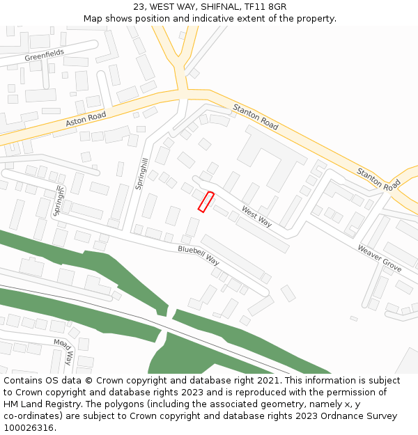 23, WEST WAY, SHIFNAL, TF11 8GR: Location map and indicative extent of plot