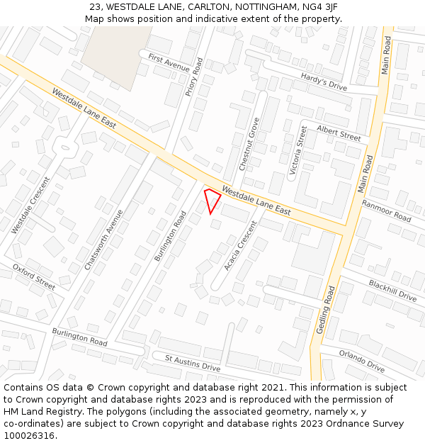 23, WESTDALE LANE, CARLTON, NOTTINGHAM, NG4 3JF: Location map and indicative extent of plot